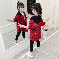 女童衬衣2020新款长袖衬衫韩版中大儿童格子上衣春秋童装洋气外套 红格 140cm
