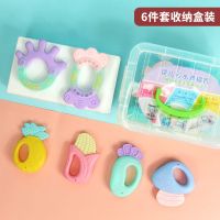 婴儿玩具宝宝0-1岁手摇铃新生幼儿3-6-12个月男女孩益智可咬牙胶 [纳盒]水煮摇铃6件套