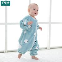 婴儿睡袋儿童秋冬季加厚法兰绒连体睡衣新款珊瑚绒宝宝分腿防踢被 法兰绒小羊绿 S码/适合0-1岁-身高73CM以下
