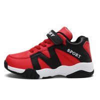 男童鞋春秋儿童鞋男孩子跑步鞋童鞋男学生休闲鞋皮面防水中大童鞋 2816黑红 31