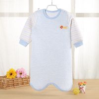 儿童连体睡衣春秋1纯棉宝宝睡袍长袖2婴儿睡裙3男女小孩浴袍5岁夏 夹棉睡袍 蓝标 80 cm身高