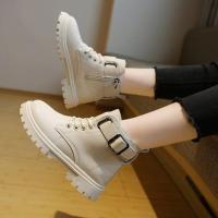 [及时发货]女童靴子冬季短靴2020新款雪地棉鞋冬款加绒大童马丁 888米白色加棉保暖 29码/内长约17.8cm