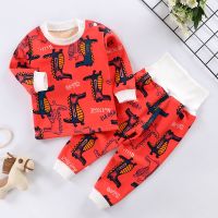 0-4岁宝宝新生儿加绒保暖衣裤套装婴幼儿男童女童秋冬衣服可开裆 红色鳄鱼 66 66cm15斤内可穿
