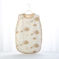 婴儿睡袋3层纱布款宝宝蘑菇婴幼儿童纯棉防踢被子新生儿 3层纱布咖啡小羊 均码适合60-85CM穿着
