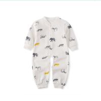 婴儿衣服新生儿连体衣宝宝哈衣0-3-6-12个月爬服纯棉春秋装 斑马豹大象(开裆) [高品质] 59 (适合1-3月)小