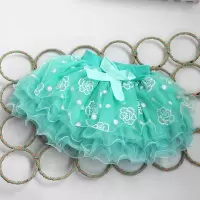 春夏女宝宝蓬蓬裙短裙夏季女童半身裙网纱裙儿童公主裙表演舞蹈裙 蓝色梅花短裙 (绿玫瑰) 100