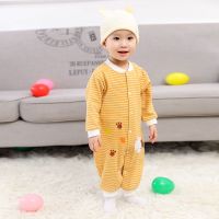 婴儿连体衣服纯棉新生幼儿春秋装哈衣初生秋冬季女0岁1男宝宝睡衣 条条狗[橘黄] 66 建议身高59-66cm左右