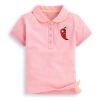 女童短袖t恤女宝亲子装新款保罗衫夏装女孩纯白色翻领半袖POLO衫 粉红色(小辣椒) 120 身高L