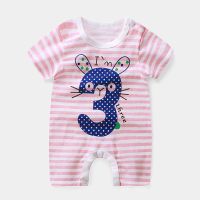 婴儿连体衣夏季0-3月纯棉宝宝哈衣睡衣新生儿爬服短袖薄款外出装 3号粉[老款] 偏小一码 80 (宝宝18斤以内)