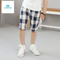 2020夏季新款棉麻男童短裤格子儿童短裤中大男童休闲五分裤 藏青色 [110码]建议身高100-110