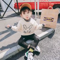 童装卫衣男童春冬款中厚连帽韩版卫衣运动外套帅气打底34567810岁 米白 黑条纹 兔八哥 90 码75-90厘米