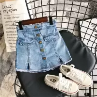 女宝宝舒适牛仔短裤 2020女童夏季新品时尚休闲纯色纽扣牛仔裙裤 纽扣口袋牛仔裙裤 吊牌7码(身高85-95厘米)