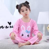 男女童睡衣秋季长袖套装小孩儿童睡衣女中大童男孩春秋卡通家居服 圆领粉色萝卜兔 特价款 8码建议身高95-100厘米