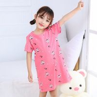 女童睡裙纯棉夏季短袖公主中大童家居服女孩儿童睡衣亲子装薄款 CMSQ14 玫色兔子 100 建议80-90高/28斤内