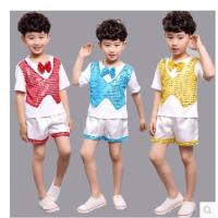 六一儿童演出服装男童舞蹈服男孩幼儿园小学生亮片合唱服装表演服 红色 90cm