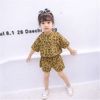 2岁女童两件套1-3岁女宝宝衣服2019夏季新款条纹短袖背带幼儿童装 胡豹纹咖啡 80