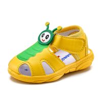 夏季1-2-3岁学步鞋婴儿鞋男宝宝凉鞋 幼童鞋女宝宝鞋毛毛虫叫叫鞋 黄色-叫叫鞋 16 内长11.5cm