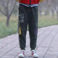 男童工装裤12-15岁中大宽松百搭一体绒女童加绒休闲裤2019新款潮 军绿色 不加绒 110