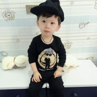 男童长袖T恤莱卡棉打底衫童装春装秋装儿童宝宝上衣男童短袖T恤 黑色 黑色人物 90 建议身高75-85cm