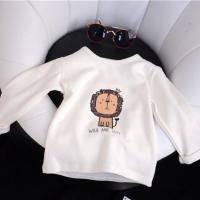 春秋款童装男童宝宝儿童韩版纯棉长袖t恤衫纯色女童打底衫上衣潮 小狮子白色 90cm正常码