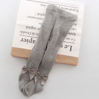 女宝宝连裤袜连体袜春秋冬款加厚纯棉儿童女童婴儿打底裤公主开档 绸缎蝴蝶结-灰色 S码可开档(建议65-75cm)