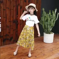 亲子装女童套装夏装2020款儿童短袖阔腿裤洋气童装夏季两件套裙裤 裙裤套装-黄色 110CM建议身高100-110CM
