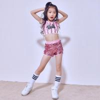 女童爵士舞演出服亮片儿童嘻哈街舞表演服套装新款幼儿现代舞蹈服 粉色1943 套装偏小1码 120cm