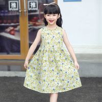 2019韩版纯棉女童夏季连衣裙公主裙时尚外装碎花裙A字裙薄款睡裙 纯棉黄色小碎花 90
