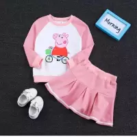 女童春装2020新款套装小猪佩奇裙子中小童宝宝女孩套裙运动衣服 小猪佩奇(粉色) 100码(适合身高90厘米左右)