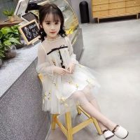 女童连衣裙2020新款汉服裙洋气公主裙小女孩碎花纱裙夏装网红韩版 杏色 100 建议身高90厘米以下