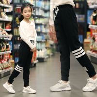 女童网红休闲运动裤2019春秋款运动裤秋冬宽松中大童加绒休闲裤潮 3001黑色 春秋款(不加绒) 120