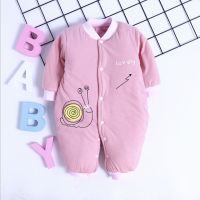 宝宝连体衣新生儿保暖加厚纯棉衣服男女婴儿棉衣夹棉冬装哈衣爬服 红色蜗牛 薄棉 66 号码偏小建议拍大一码