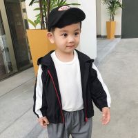 春装新款男童拉链连帽夹克风衣春款儿童薄款外套中小童上衣童装潮 黑色 90