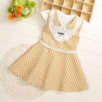 夏季儿童连衣裙棉短袖女童装娃娃领公主裙小女孩格子裙1-5岁洋气 P3-022款-黄色 M(80厘米穿)