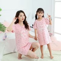 女童睡裙中大童吊带连衣裙亲子夏季薄款儿童睡衣家居服连衣裙 粉爱心字母 「纯棉睡裙」 100 码适合身高85-95CM