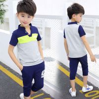 纯棉男童短袖两件套装夏装新款童装男孩夏季中大儿童休闲运动套装 浅灰色 火影 110 适合身高100左右