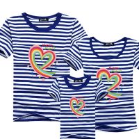 亲子装夏装2020新款潮一家三口全家装母子母女装韩版洋气短袖t恤 420蓝条 宝宝90