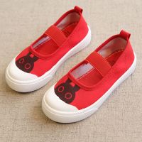 儿童帆布鞋女童2021春秋新款一脚蹬帆布鞋糖果色软底公主帆布鞋子 红色 22 内长14cm