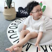 儿童睡衣夏季男女童家居服套装纯棉薄款短袖男宝宝空调服小童装潮 纯色 80cm