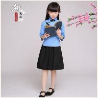 儿童民国风服装 民国学生装演出服 女五四青年装 古装衣服女儿童 蓝色上衣+裙子 100