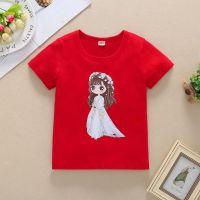 女童短袖夏季韩版棉质潮可爱洋气女孩上衣中大童半袖夏装儿童t恤 红色新娘 100 建议身高95cm左右