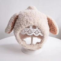 宝宝冬季防风保暖套头帽子男女儿童毛绒毛线帽幼儿防风护耳朵帽子 毛绒小狗 米白 0-18个月