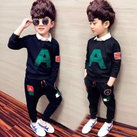 童装男童春装套装2019新款儿童春秋款运动两件套宝宝小孩衣服潮 A字黑色 无白领 90