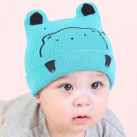 3-12个月婴儿帽子男宝宝新生儿女童潮1岁秋冬季护耳超萌可爱保暖6 天蓝可爱熊毛线帽 单帽2-12个月