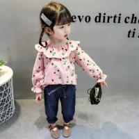 2019春夏季女童套装新款公主风韩版牛仔套装儿童女童婴儿两件套 樱桃两件套-粉 120码(4-5岁)