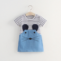 女童长袖连衣裙2019春夏新款童装女宝宝A字裙韩版条纹儿童牛仔裙 短袖-牛仔蓝 90码