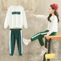 女童春装套装童装儿童秋装长袖卫衣两件套中大童小女孩休闲衣服 绿色 IM长袖套装 110 码1米左右