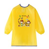 儿童罩衣画画衣宝宝吃饭罩衣长袖防水绘画反穿衣围兜美术倒背衣 柠檬黄 黄色画画 S号3岁以下