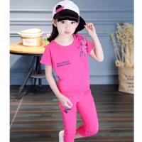 女童夏装套装2020新款大童女装短袖T恤裤子两件套儿童女套装 梅花玫红色 110 码建议身高100cm