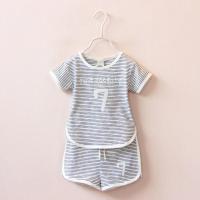 [15.8抢2000件]短袖两件套儿童运动休闲套装夏季儿童短袖套装 男女休闲条纹蓝色 90,码(建议身高80cm)